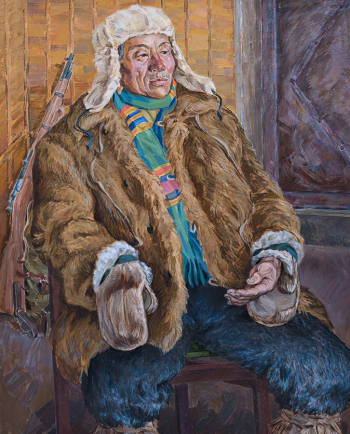 Собакин Афанасий Петрович. Портрет кадрового охотника Верхоянского района Соловьёва Петра Иннокентьевича. ДВП, темпера. 125х100. 1984. Национальный художественный музей Республики Саха (Якутия).