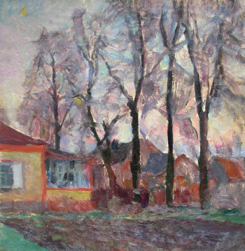 Ракутин Юрий Михайлович. Закат в Звенигороде. Картон, масло. 26х25,5. 1970-е. Картинная галерея (Красноармейск).