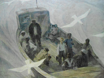 Фадин Игорь Васильевич. Утренний паром. Холст, масло. 125х140. 1972. Курганинский исторический музей.