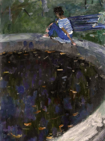 Тарасов Игорь Алексеевич. У фонтана. Картон, масло. 47х35. 1964. Музей истории города Обнинска.