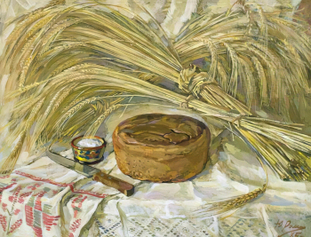 Ромашков Юрий Иосифович. Хлеб. ДВП, темпера. 55,5х73. 1985. Пензенская областная картинная галерея имени К.А.Савицкого.