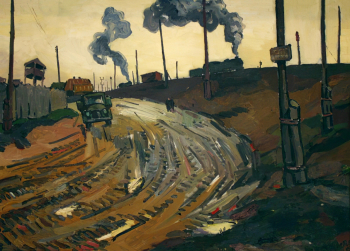 Крестовский Ярослав Игоревич. Маневровые паровозы. Холст, масло. 52х72. 1959. Ивановский областной художественный музей.