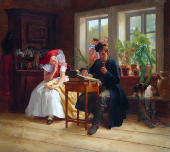 Адольф Бургер. Чтение Библии. Доска, масло. 49,5х55,5. 1868. Государственный Эрмитаж.