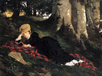 Дьюла Бенцур. Женщина, читающая в лесу. Холст, масло. 87,5х116,5. 1875. Венгерская Национальная галерея.