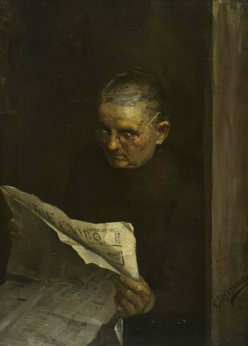 Щербаков Степан Вуколович. Старушка за чтением газеты. Холст, масло. 52х32. 19 век. Иркутский областной художественный музей имени В.П.Сукачева.