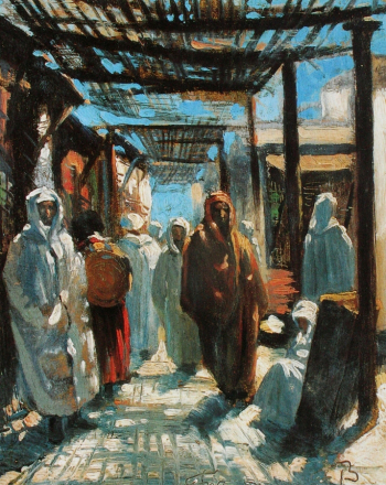 Франк Буксер. Аллея в Фесе. Холст, масло. 22х18,5. 1878. Частная коллекция.