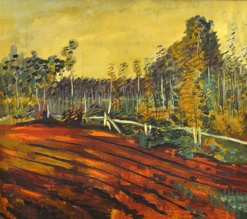 Ковтюх Людмила Владимировна. Картофельное поле. Картон, масло. 50х57. 1989. Картинная галерея (Балашиха).
