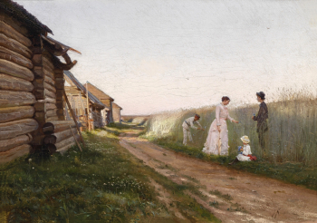 Крачковский Иосиф Евстафиевич. У поля кукурузы. Холст, масло. 37,5х54,5. До 1914 года. Частная коллекция.