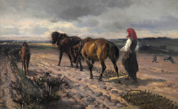 Прянишников Илларион Михайлович. На пашне. Холст, масло. 22,5х36. 19 век. Новосибирский государственный художественный музей.