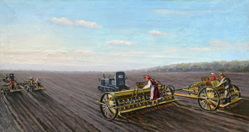 Спиридонов Моисей Спиридонович. Обработка поля. Холст, масло. 69х130. 1932. Чувашский национальный музей.