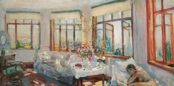 Мешков Василий Никитич. Ялта. На террасе. Фанера, масло. 44,6х86,2. 1922. Химкинская картинная галерея имени С.Н.Горшина.