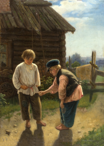Корзухин Алексей Иванович. Игра в бабки. Холст, масло. 36х26. 19 век. Нижегородский государственный художественный музей.