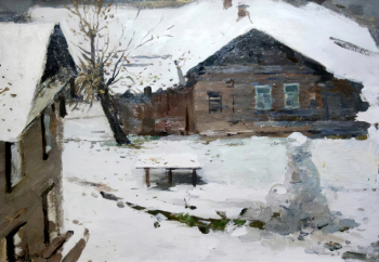 Заусаев Алексей Александрович. Снежная баба. Картон, масло. 49х69,5. 1961. Курганский областной художественный музей.