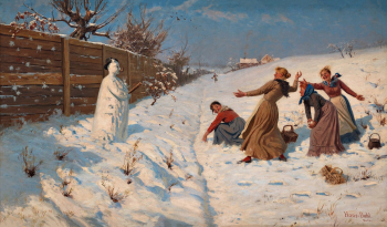 Ханс Даль. Игра в снежки и снеговик. Холст, масло. 86х145. До 1937 года. Частная коллекция.
