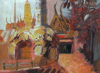 Ненастина Елена Николаевна. Королевский дворец в Бангкоке. Бумага, масляная пастель. 45,7х59,3. 2016. Государственный Дарвиновский музей.