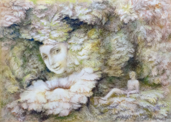Маймистова Людмила Сергеевна. Загадка. Картон, масло, пастель. 50х70. 2011. Картинная галерея (Балашиха).