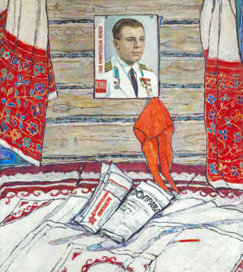 Ситдикова Адил Хабибулловна. Интерьер с портретом Ю.Гагарина. Холст, масло. 100х111. 1970. Башкирский государственный художественный музей имени М.В.Нестерова.