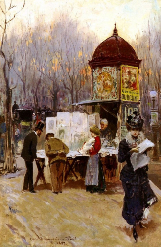 Карло Бранкаччо. Газетный киоск. Холст, масло. 50,2х33. 1899. Частная коллекция.