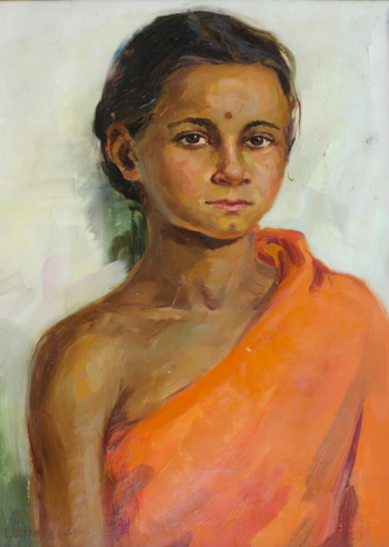 Штефан Елена Ивановна. Девочка из Индии. Картон, масло. 45х34,3. 1980. Пензенская областная картинная галерея имени К.А.Савицкого.