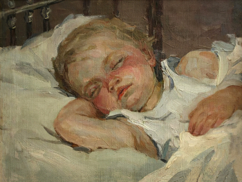 Мирошкина Тамара Алексеевна. Верочка спит. Холст, масло. 30,5х40,5. 1953. Красноярский краевой краеведческий музей.