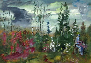 Царегородцев Василий Иванович. Художница на пленэре. ДВП, масло. 33,5х49. 20 век. Карпинский краеведческий музей.