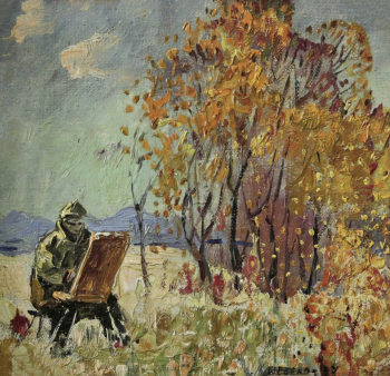 Шебеко Кирилл Иванович. На пленэре. Оргалит, масло. 17х18. 1987. Приморская государственная картинная галерея.