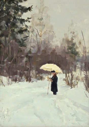 Язев Иван Андреевич. Автопортрет на пленэре. Холст, масло. 34,4х24,7. 1960-е. Волгодонский эколого-исторический музей.