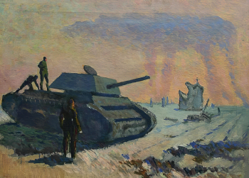 Тихомиров Александр Нилович. Танкисты. Холст, масло. 48,5х66. 1943-1944. Государственный музейно-выставочный центр РОСИЗО.