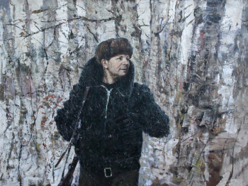 Козиков Анатолий Илларионович. Гагарин на охоте. Холст, масло. 60х80,5. 1981. Объединённый мемориальный музей Ю.А.Гагарина.