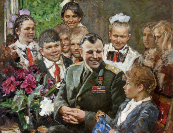 Козиков Анатолий Илларионович. Юрий Гагарин с пионерами. Холст, масло. 100х130. 1984. Смоленский государственный музей-заповедник.