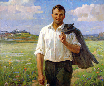 Плотнов Андрей Иванович. На Родине Гагарина. Холст, масло. 100х120. 1982. Калужский музей изобразительных искусств.