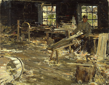 Фешин Николай Иванович. В бондарной мастерской. Холст, масло. 54х69. 1914. Государственный музей изобразительных искусств Республики Татарстан.
