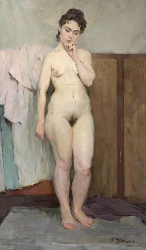 Зеф Шоши. Обнажённая натурщица. Холст, масло. 136х81. 1961. Научно-исследовательский музей при Российской академии художеств.