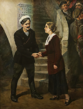 Лаврухин Юрий Николаевич. Сцена из спектакля `Любовь Яровая`. Холст, масло. 66,5х51. 1957. Санкт-Петербургский государственный музей театрального и музыкального искусства.