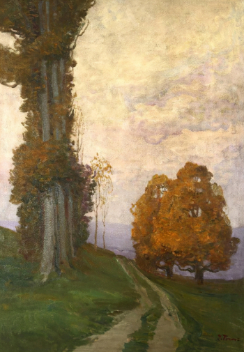 Труш Иван Иванович. Тополя у дороги. Мешковина, масло. 110х80. Конец 19 или начало 20 века. Алупкинский дворцово-парковый музей-заповедник.