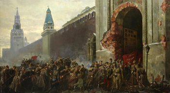 Подковырин Василий Фёдорович (Федотович). Взятие Кремля в ноябре 1917 года. Холст, масло. 130х230. Государственный музей политической истории России.