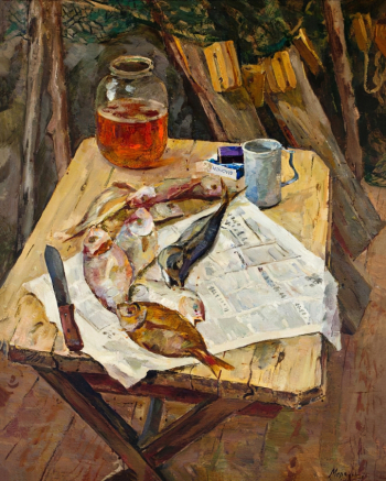 Моргун Николай Сергеевич. Натюрморт с рыбой. Холст, масло. 100х80. 1975. Севастопольский художественный музей имени Михаила Павловича Крошицкого.