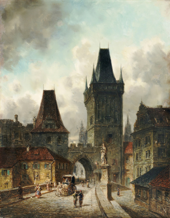 Кристиан Штробель. Вид на старую Прагу. Холст, масло. 30х23,5. 1886. Частная коллекция.