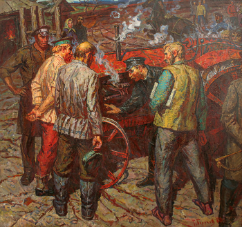 Борунов Геннадий Фёдорович. Красный трактор. Холст, масло. 195х205. 1980. Государственный художественный музей Алтайского края.