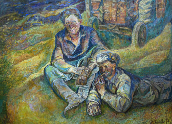 Попов Иван Петрович. Трактористы. Холст, темпера. 120х160. 1974. Новосибирский государственный художественный музей.