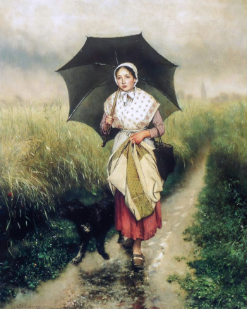 Эварист Карпентье. Девушка под дождём. Холст, масло. 1880. Частная коллекция.