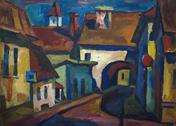 Гришачёв Николай Иванович. Улочка Будапешта. Картон, масло. 50х70. 1985. Череповецкое музейное объединение.