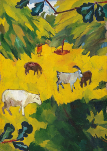 Гончарова Наталья Сергеевна. Пейзаж с козами. Холст, масло. 102х68. 1908. Государственная Третьяковская галерея.