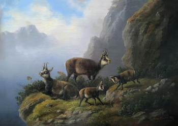 Мориц Мюллер. Горные козлы. Холст, масло. 30х42. 1872. Удмуртский республиканский музей изобразительных искусств.