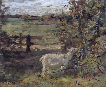 Франс Дётман. Пейзаж с козлёнком. Холст, масло. 22х27. 1887-1915. Рейксмюсеум.