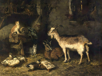Шарль Эмиль Жак. Козы и кошки. Холст, масло. 49х80,5. 1870-е. Государственный музей изобразительных искусств имени А.С.Пушкина.