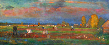 Новиков Николай Фёдорович. В вечерних лучах. Страда. Холст, масло. 72х172. 1992. Самарский областной художественный музей.