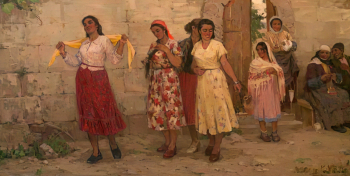 Оганесян Кнарик Васаковна. На прогулке. Холст, масло. 142х280. 1950-е. Челябинский государственный музей изобразительных искусств.