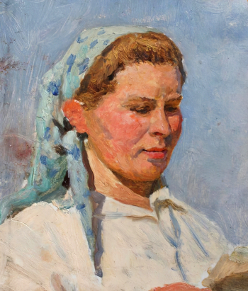 Береговой Александр Иванович. Колхозница. Картон, масло. 25,5х22,5. 20 век. Симферопольский художественный музей.