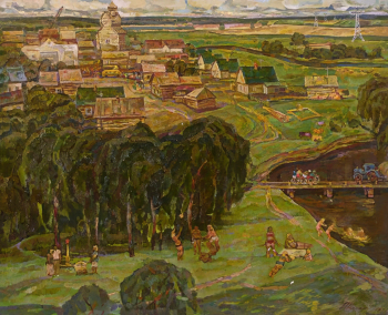 Никольский Анатолий Николаевич. Колхоз `Большевик`. Холст, масло. 90х120. 1972. Новосибирский государственный художественный музей.